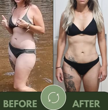 woman with before and after pictures of weight loss