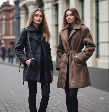 A family dressed in fashionable jackets enjoying a day outdoors.