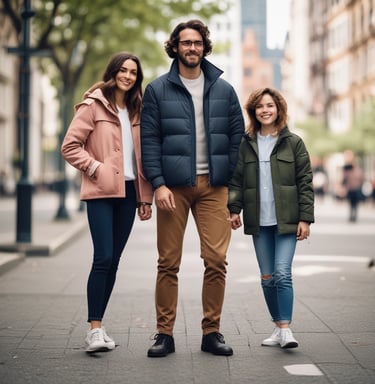 A woman in a chic cotton jacket standing confidently in a cityscape.