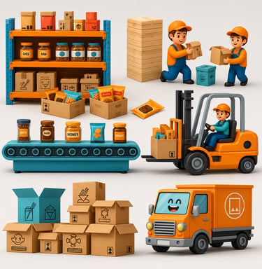 Food product packaging and shipping management with logistics transportation