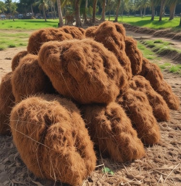 Natural coconut coir fibers bundled neatly with a soft, earthy background.