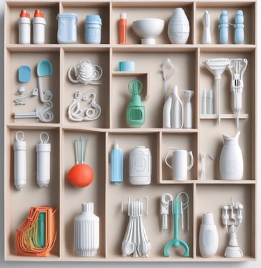 Eco-friendly PETG 3D printed household items with smooth finishes and vibrant colors.