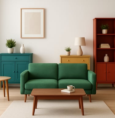 A family enjoying movie night with a wall-mounted smart TV and cozy blankets.