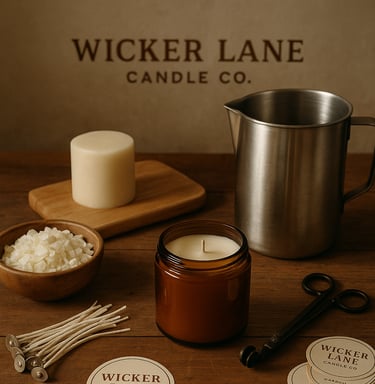 Hand crafted soy candles in work shop, vegan friendly, Phthalate free 