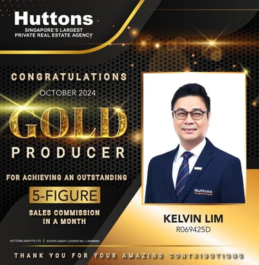 Huttons Singapore real estate agent Kelvin Lim awarded Gold Producer for achieving 5-figure sales commission in October 2024.