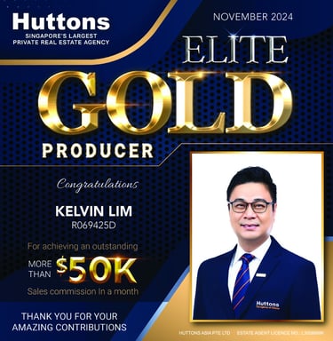 Huttons Elite Gold Producer award for Kelvin Lim in November 2024 for real estate sales.
