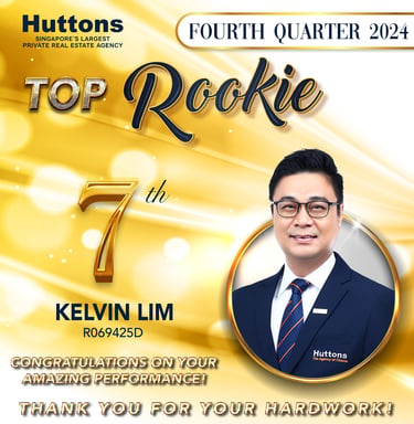 Kelvin Lim recognized as 7th Top Rookie for Huttons Real Estate in Fourth Quarter 2024 award.