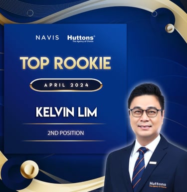 Kelvin Lim of Huttons real estate named Top Rookie 2nd Position for April 2024 award.