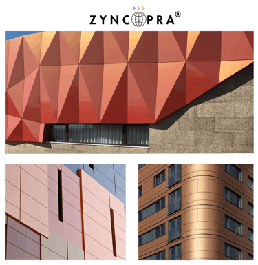 Modern aluminum composite panel facade with custom colors and finishes.