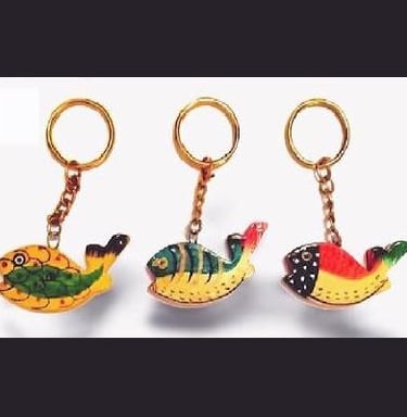 Key rings, fish design, crafted in wood