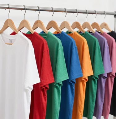 Close-up of a soft cotton t-shirt fabric with eye-catching graphic prints in vivid colors.