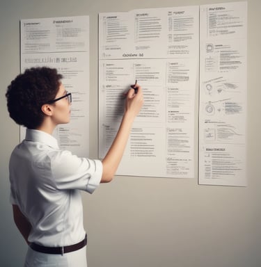 A professional team collaborating over project plans in a modern office.