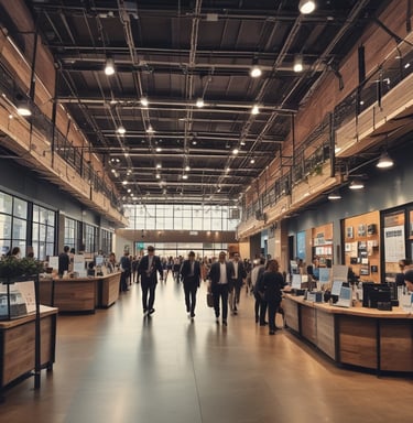 A professional networking event with business leaders exchanging ideas.