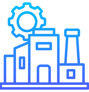 Factory building with gear icon representing industrial manufacturing and production