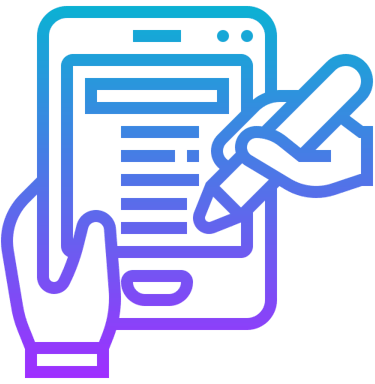 Hand holding smartphone with digital form and stylus pen icon for online registration