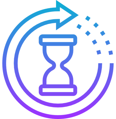 Hourglass with circular arrow icon representing time processing and workflow efficiency