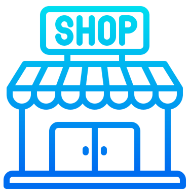 Storefront with 'SHOP' sign icon representing retail business and e-commerce