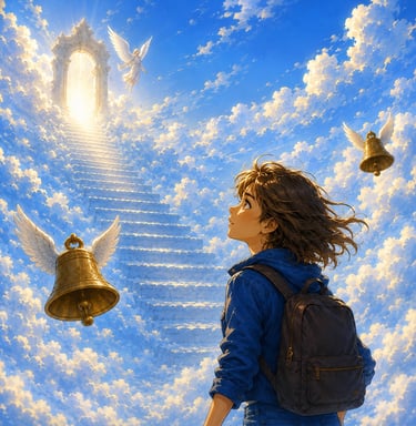 Margot Dupain devant l'Escalier du Paradis - La guerre du conte - Saga fantasy jeunesse