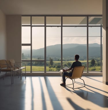 A caregiver is feeding a young child with a spoon while sitting outdoors. The child is wearing a blue and brown shirt with red pants and looks contemplative. Another child is nearby wearing a striped shirt, observing the scene. The setting appears to be an informal outdoor space with dirt and concrete steps.
