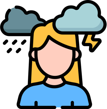 person with rain cloud and thunder above them