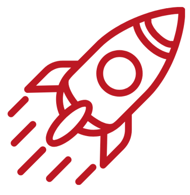a red rocket ship with a rocket ship in the background