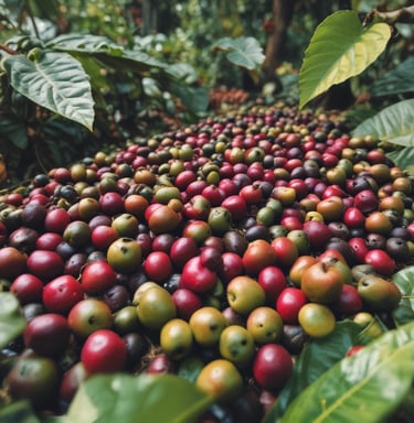 a person holding a basket of coffee beans
