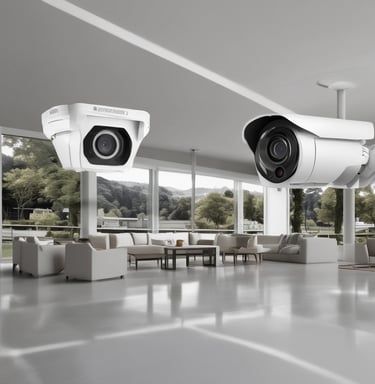 A computer desk setup is illuminated in red light. Two monitors display an electronic circuitry pattern. The desk holds a keyboard, mouse, and a game controller stand. An adjustable desk lamp is positioned to the side, and a gaming PC with visible internal lighting sits to the right.