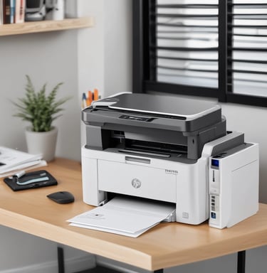 The image displays a computer store counter with various tech products. A stack of boxes, including gaming keyboard packaging and electronic cooling system, is present. Shelves in the background hold more tech products, including a printer, headphones, and other electronics. The scene is colorful, with a green wall behind the counter and a keyboard with colorful lighting.