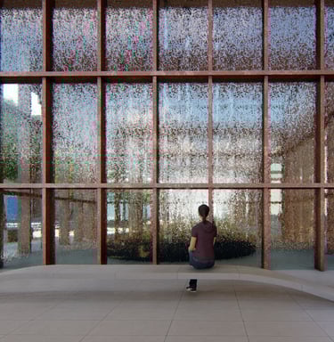 a person standing in front of a large window