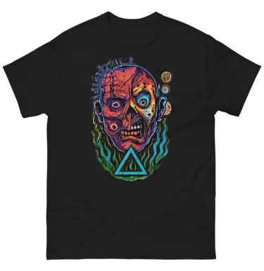 The Nightmare Pantheon shirt is a fusion of 5 Horror Icons — Pinhead, Jason, Freddy, Chucky, and the Tall Man.