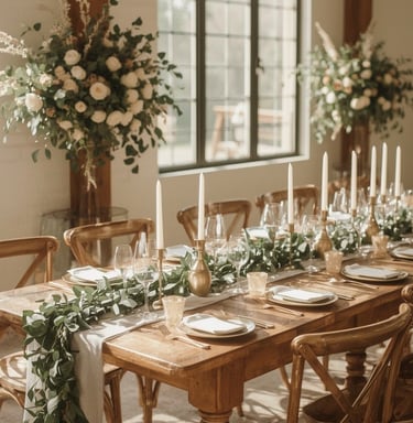 Table de mariage décorée dans un style rustique chic