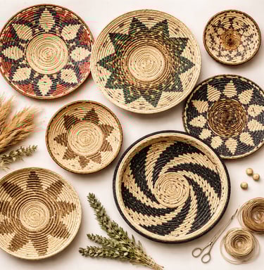 Handwoven wall baskets made from natural fibers for home décor