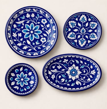 Hand-painted Multani blue pottery decorative plates