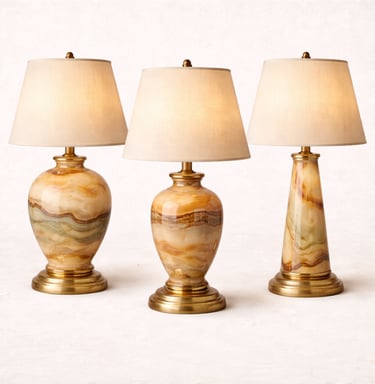 Handcrafted onyx stone table lamps with natural marble texture