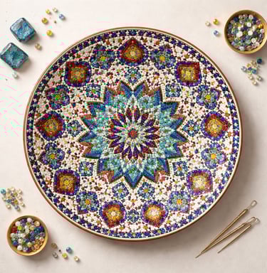 Colorful handcrafted mosaic wall plates with intricate patterns
