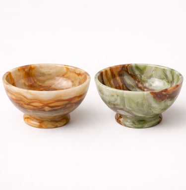 Handcrafted onyx stone bowls with natural patterns