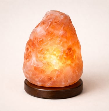 Himalayan natural rock salt lamp with wooden base warm glow lighting