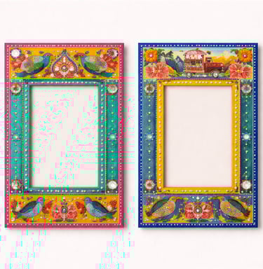 Decorative truck art wall frames with traditional motifs