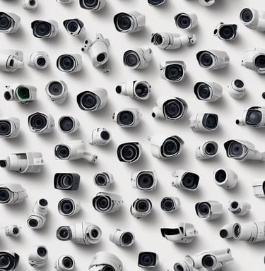 a collection of cameras and cameras on a white background