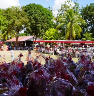 Wrapped gift baskets at an outdoor Mother's Day Event at Recreo Turistico Mukanranko