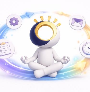 Illustration representing a smooth, automated workflow in a faceless online business system