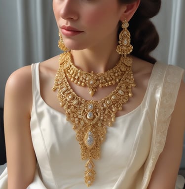 Close-up of a delicate gold necklace with a small lab-grown diamond pendant resting on a soft velvet cloth.