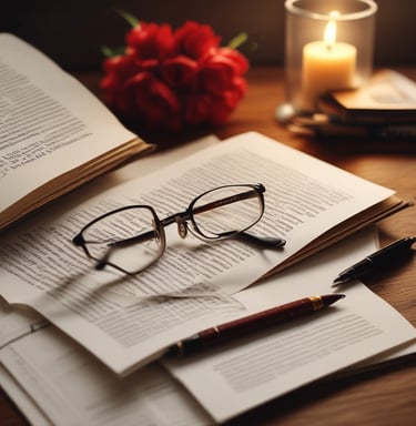 Warm red and light gold abstract shapes evoking growth.