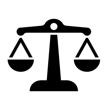 Black scale of justice icon representing law, legal equality, and judicial balance.