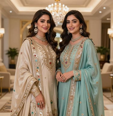Close-up of a women's shalwar in soft beige with intricate magenta embroidery highlighting delicate floral patterns.