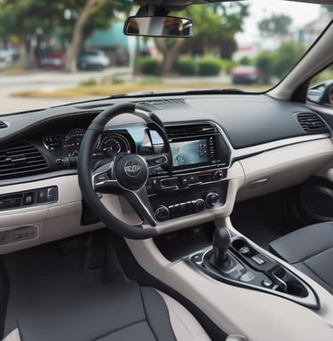 A sleek car dashboard with shining tools and accessories.