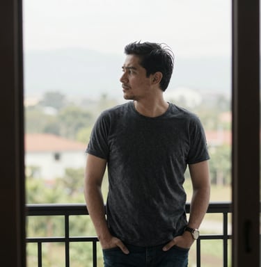 man standing near balcony