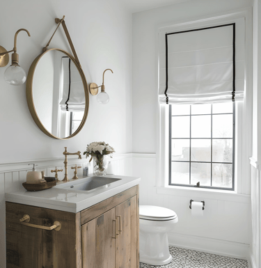 a bathroom with a mirror and a mirror
