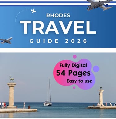 a flyer for a travel guide to rhodes