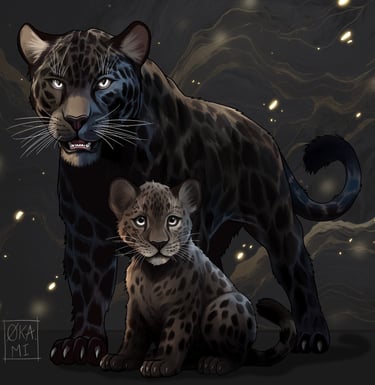 léopard noir et bébé léopard